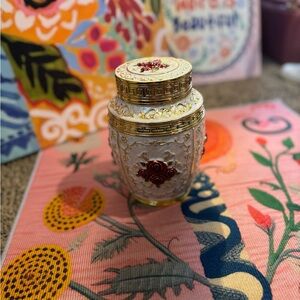 Ornate White and Gold Vase with Red Accents